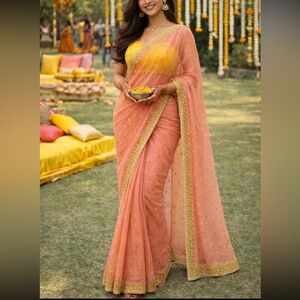 Brand new hand embroidered Dresigner Saree with padded blouse